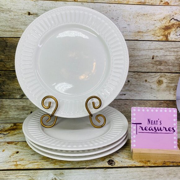 Gibson Everyday GID208 Solid White Ribbed Fairmont Retreat Dinner  Plates Set 4 - Picture 1 of 11